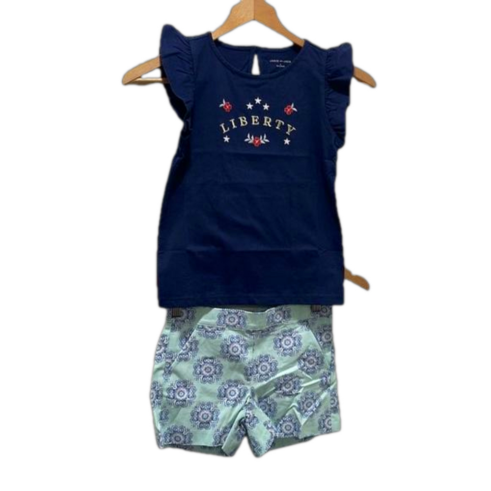 Janie and jack girls navy blue top & floral shorts SET size 8 NWT…
